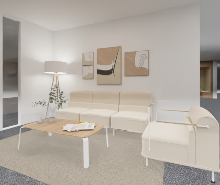 Render mobiliario zona recepcion photo image